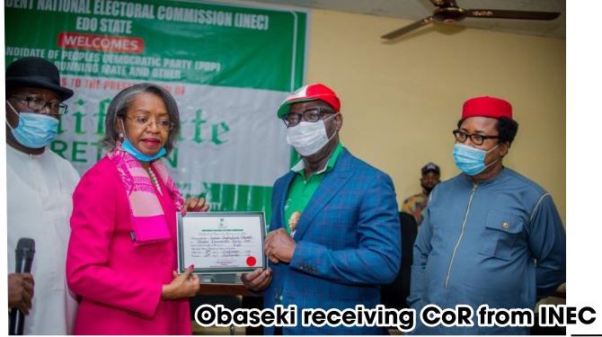 INEC presents Obaseki, deputy with Certificate of Return