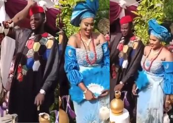 Man seen spraying onions on a couple during traditional wedding (Video)
