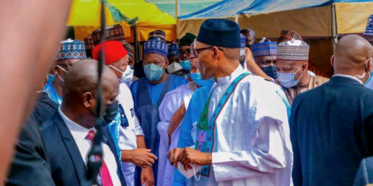 COVID-19: Buhari Violates His Order On Physical Distance, Mask [Photos]