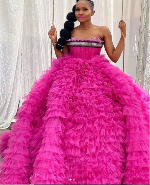 South African bride looks stunning in pink wedding dress