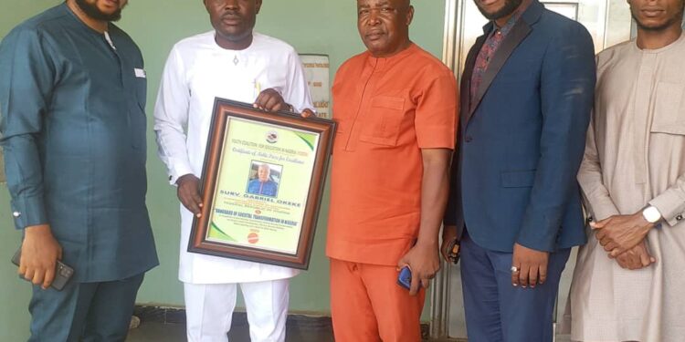 YOCEN awards Surv. Okeke, Chariman Nigerian Institute of Surveyors, Anambra State Chapter