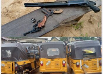 Police busts armed robbery gang; recovers Lethal weapons, 5 stolen Tricycles.