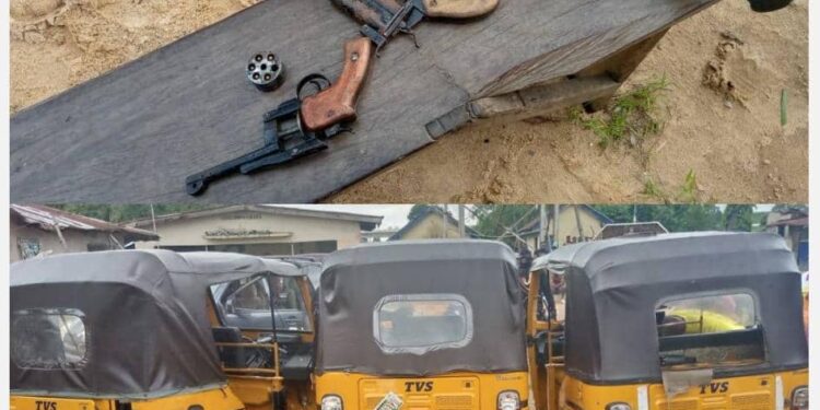 Police busts armed robbery gang; recovers Lethal weapons, 5 stolen Tricycles.