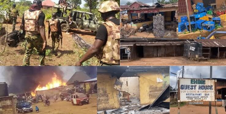 Reprisal attack: Nigerian Soldiers allegedly set shops, markets Ehime Mbano ablaze