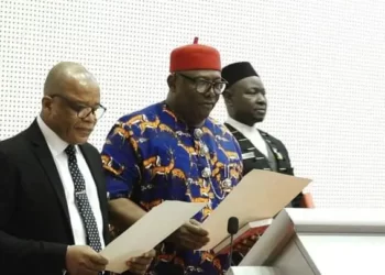 Akpabio swears in Abia Central Senator Akobundu