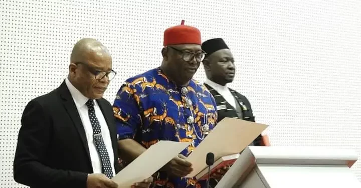Akpabio swears in Abia Central Senator Akobundu