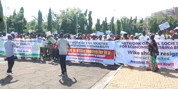 Protesters call on President Tinubu to sack FCT Minister, Nyesom Wike